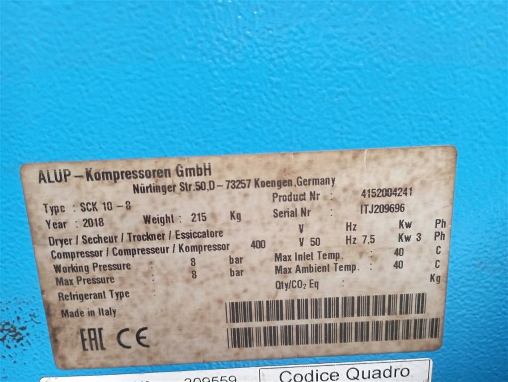 Kompresor Śrubowy ALUP SCK 10 - 8 7,5kW 1200L/min 8 bar 2018r - Sklep Czemar