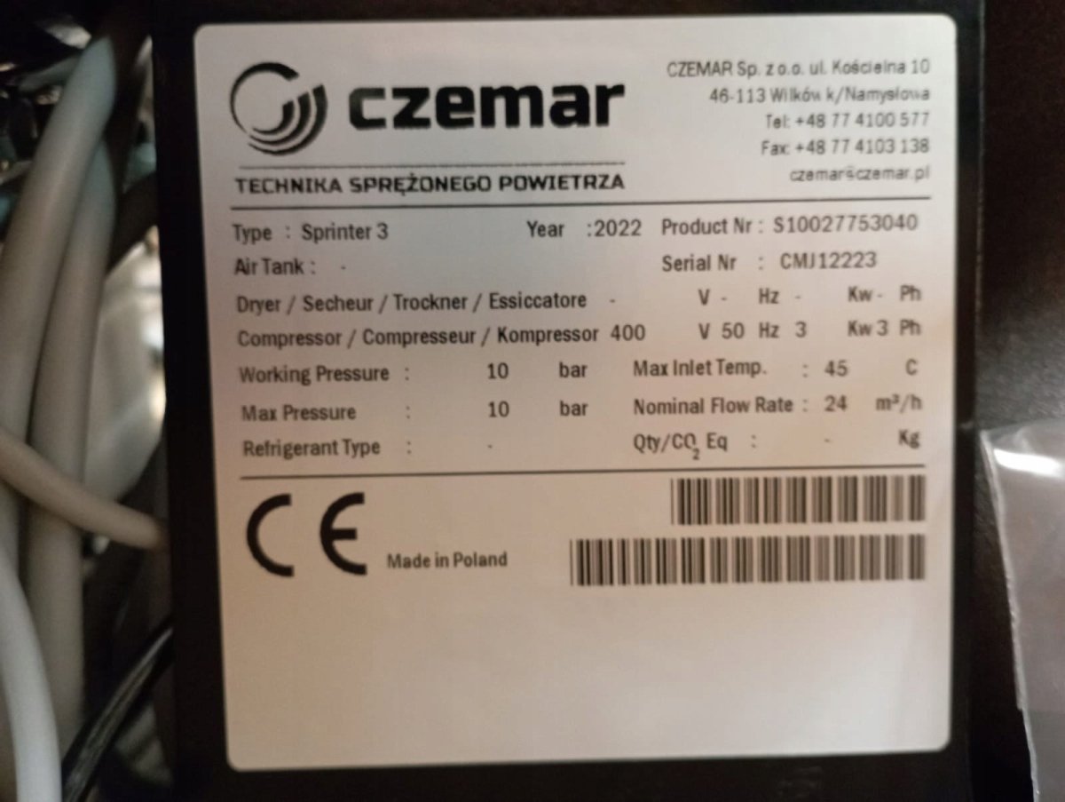 sprężarka śrubowa 3 kW 400 l/min 10 bar - Sklep Czemar