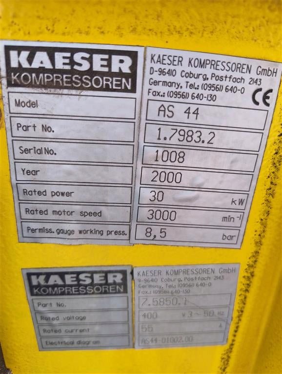 Kompresor Śrubowy Kaeser AS44 30kW 4,35m3/min 8.5 bar 2000r - Sklep Czemar