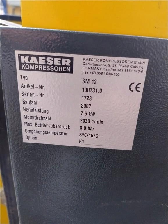 Kompresor Śrubowy KAESER SM12 7,5kW 1200L/min 8 bar 2007r - Sklep Czemar