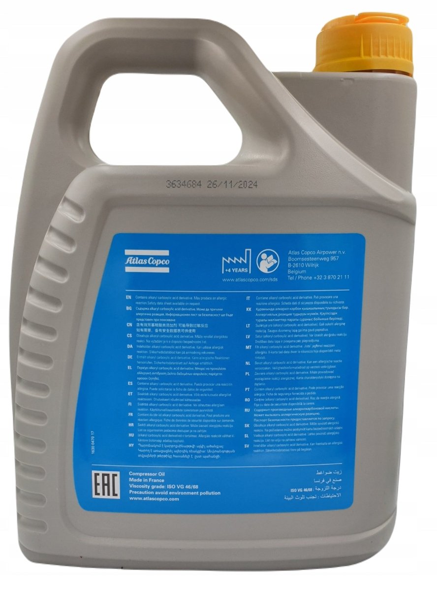 Olej do sprężarek Atlas Copco GA GX Roto Inject Fluid NDURANCE 1630114600 - Sklep Czemar