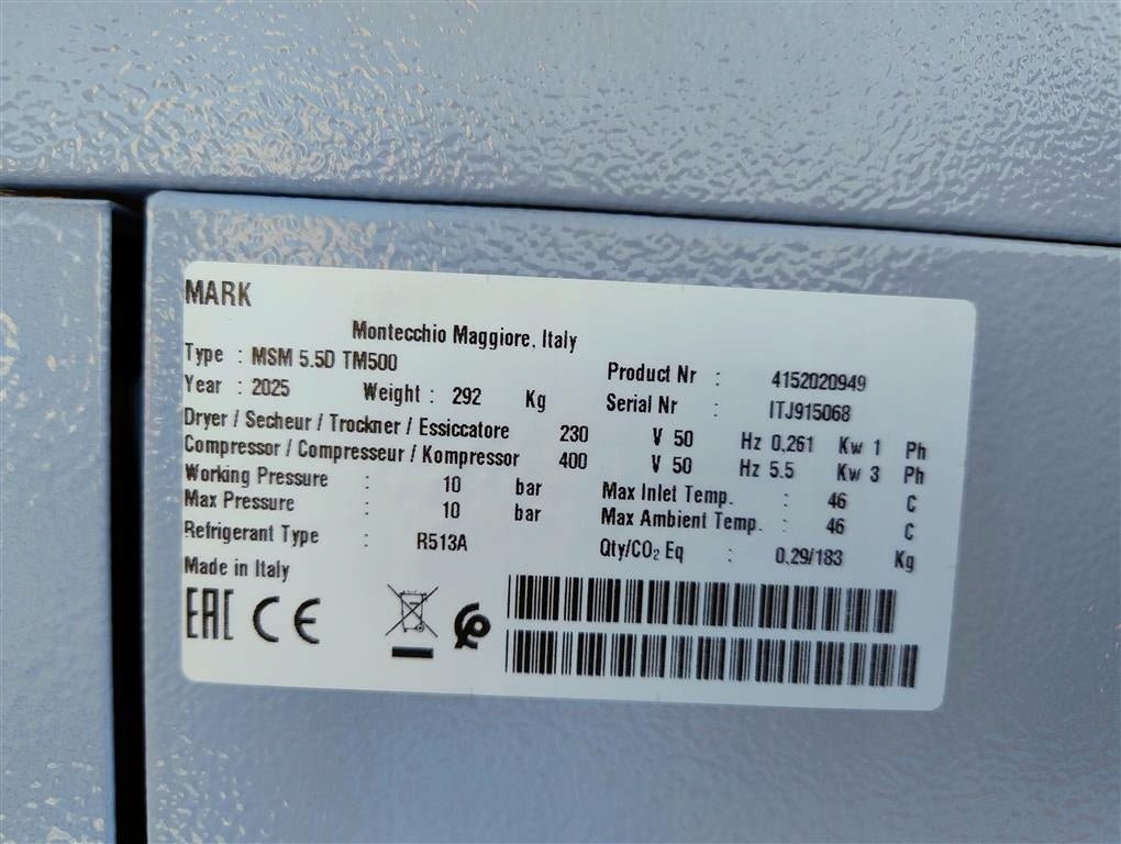 Sprężarka MARK MSM5.5D 5,5kW 0,7m3/min 10 bar wbud.osuszacz, zbiornik 500L - Sklep Czemar