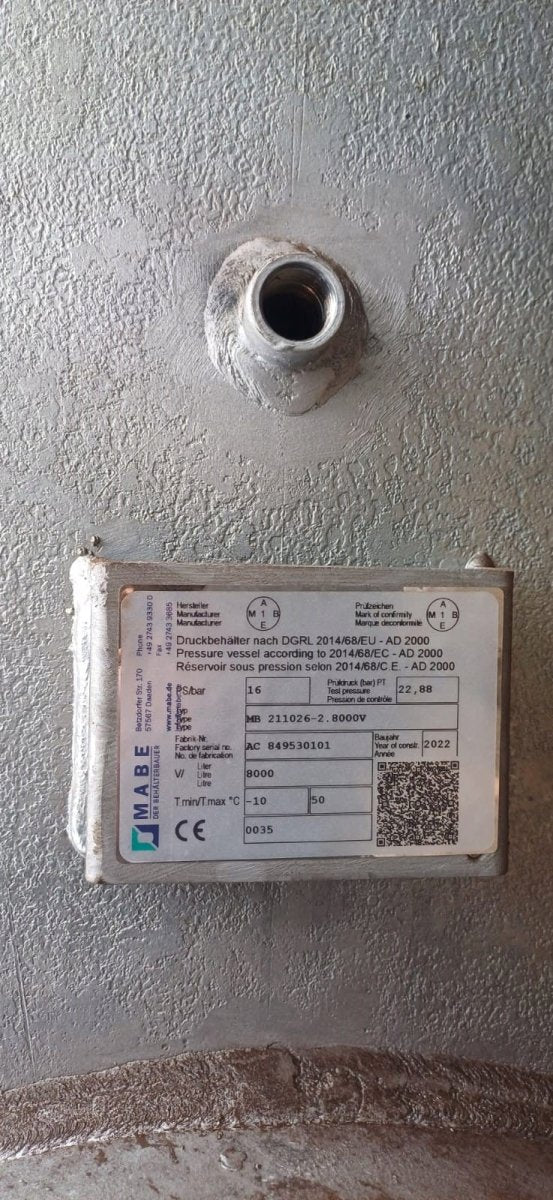 Zbiornik ciśnieniowy MABE 8000 L 2022 rok 16bar używany SPRĘŻONE POWIETRZE - Sklep Czemar